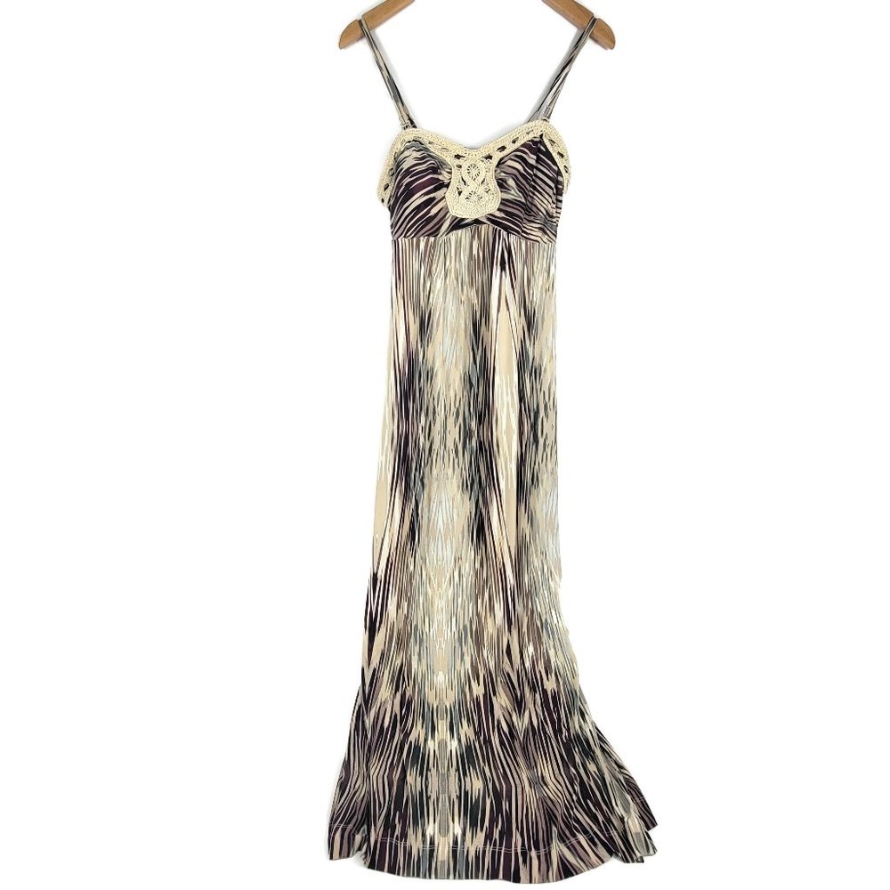 Soma Maxi Dress Size Medium Crochet Trim Removable Straps Brown Tones